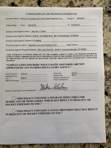 Insurance Information for Nancy's Concierge Services